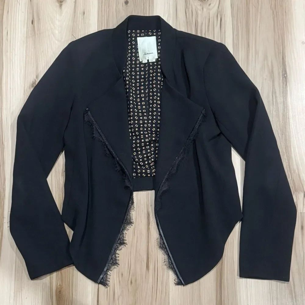 Anthropologie Elevenses Cropped Eyelash Lace Trimmed Blazer Women’s Small P
